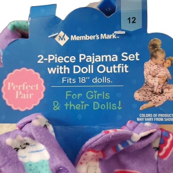 NWT MEMBERS MARK 2 PIECE PAJAMA SET WITH DOLL OUTFIT - Picture 3 of 6